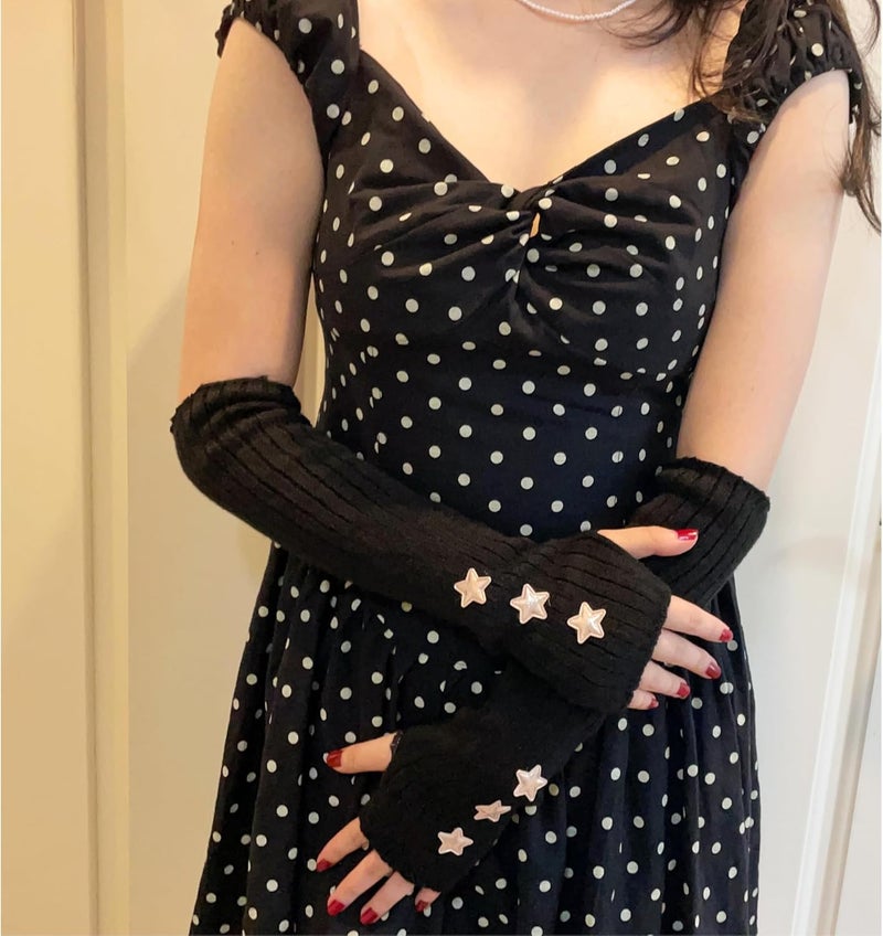 DUNKOING Cute Y2K Arm Warmers Kawaii Knitted Wrist Warmers Long Japanese Harajuku Goth Fingerless Sleeve for Women Girls - Image 4